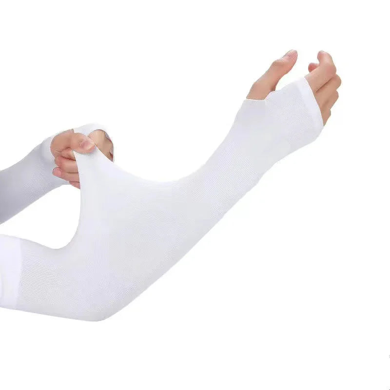 1 Pair Summer Long Ice Silk Arm Sleeves Sun UV Protection Hand Protector Cover Sunscreen Outdoor Elastic Half Finger Gloves S