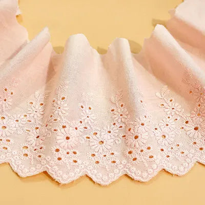 1Y Flower Hollow 11CM Wide Cotton Cloth Lace Trim Fabric Clothes Accessories Cuffs Skirt Hem - Pink
