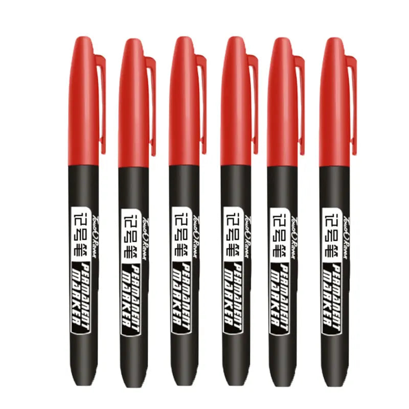 6 PCS Permanent Marker Pen Manga Drawing Markers Black Blue Red Waterproof Ink Sketch Pens Stationery Art School Supplies - 6