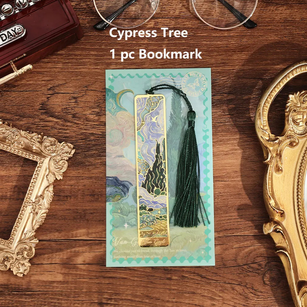 1 pc Retro Floral Painting Metal Bookmark Hollow Bronzing Bookmark With Tassel For Book Club Reader Writers Book Lovers Stude