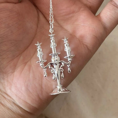 2025 Vintage Silver Color Candle Holder Metal Pendant Necklace for Women Girls Sweater Chain Party Fashion Jewelry Gift