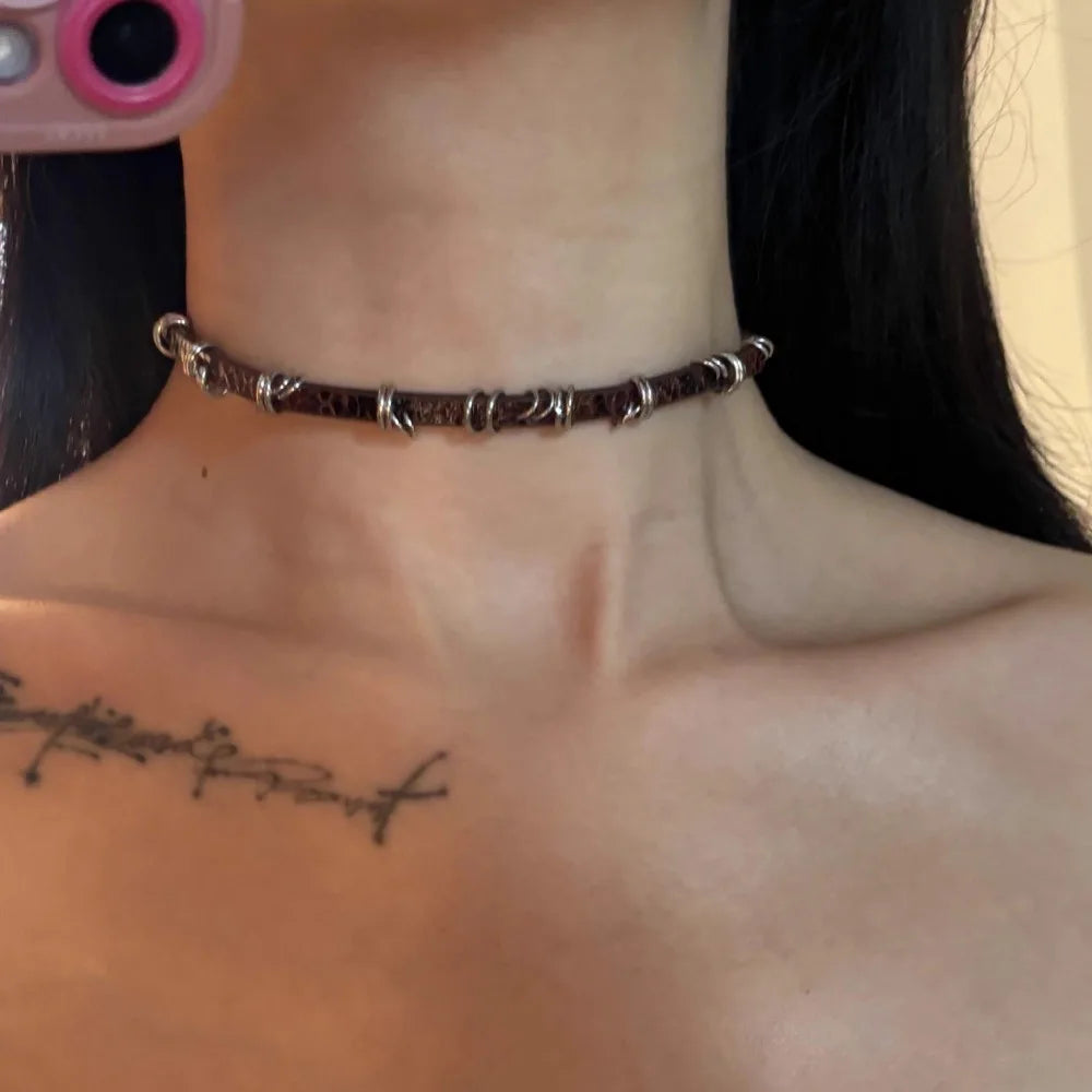 Y2K Fashion Gothic Leather Chain Choker Necklace for Women Men Trendy Vintage Goth Halloween Collar Jewelry Accessories Gifts