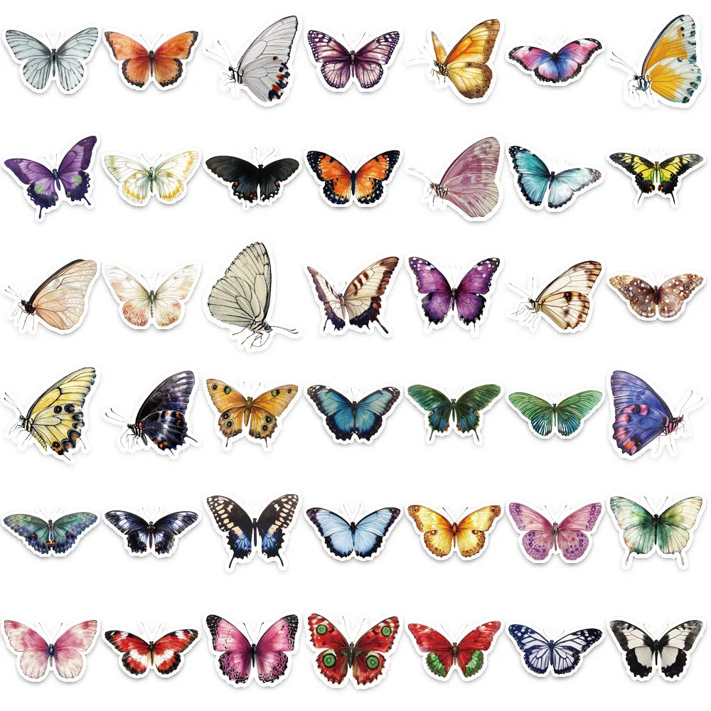50PCS Colorful Butterfly Graffiti Stickers Scrapbooking Collage Material Decorate Guitar Frame Wall DIY Waterproof Stickers