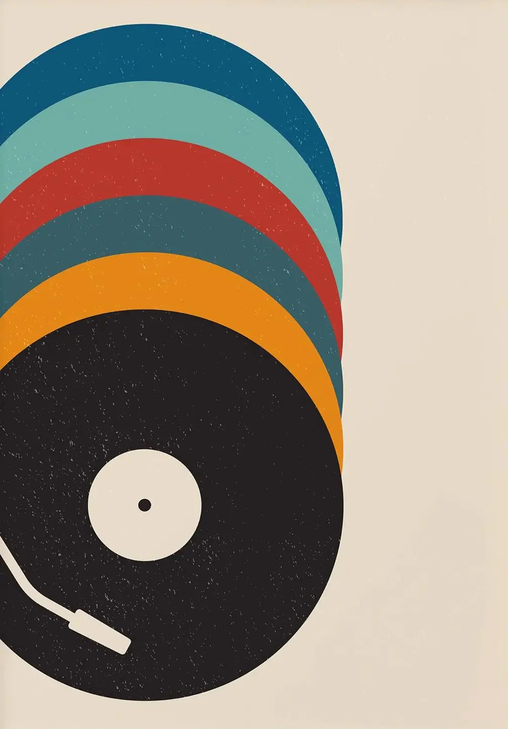 Retro Vinyl Record Print Mid Century Music Minimal Pastel Poster Colorful Wall Art Trendy Minimalist Turntable Home Room Deco