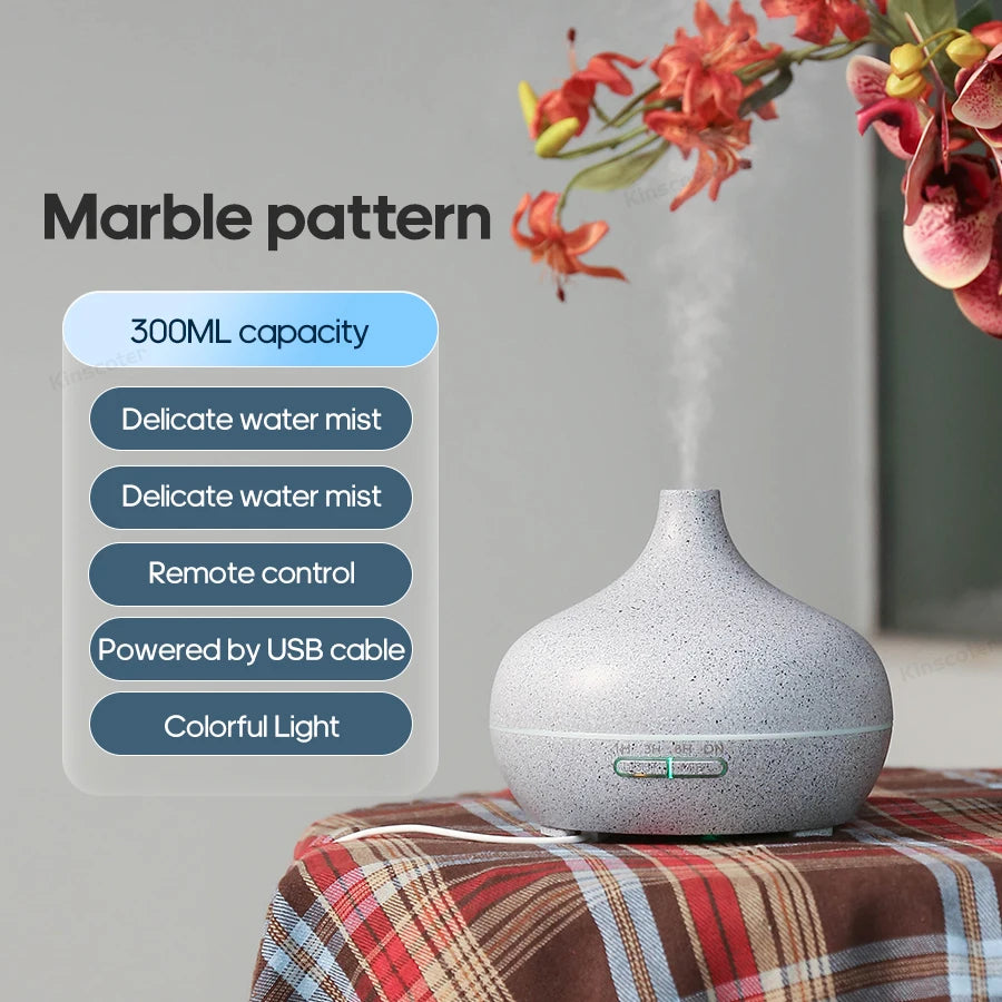 Wood Grain Aromatherapy Diffuser USB Humidifier Desktop Air Purifier Aroma Cool Mist Difusor/Essential Oil Set - Marble Patte
