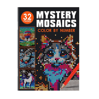 Mysterious Mosaic Coloring Book by Numbers - 32 Pages of Pixel Art Coloring for Adults, Cute Animals and Scenery Stress Relie