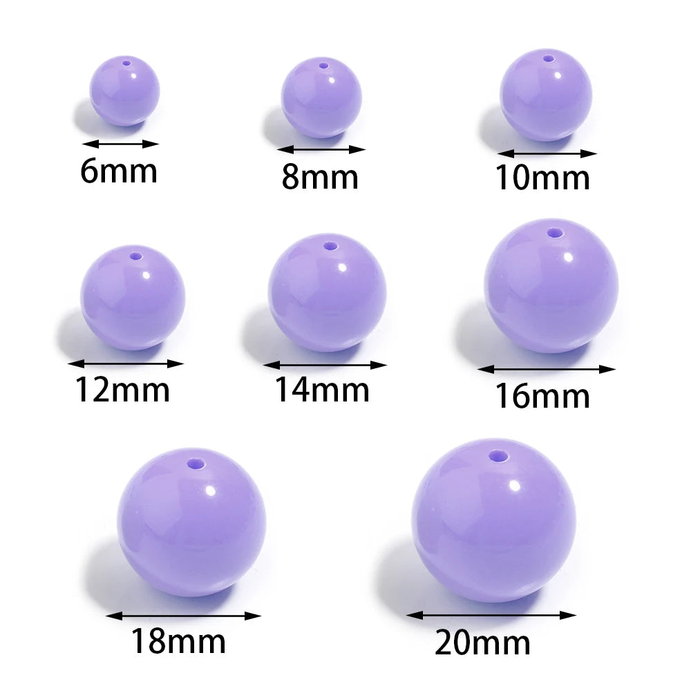 10-100Pcs/Lot 6-20mm Solid Color Round Acrylic Beads Loose Spacer Beads For DIY Keychains Decoration Handmade Crafts Accessor