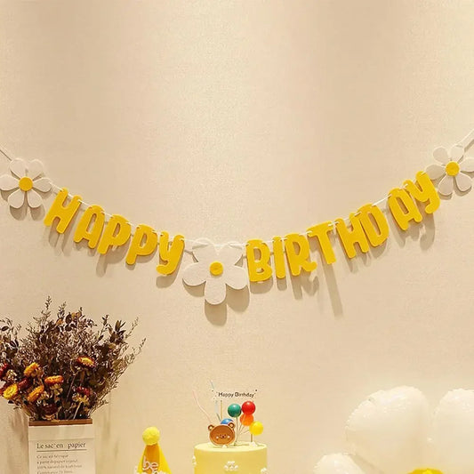 New Baby Shower Daisy Happy Birthday Banner White Flower Birthday Sign Garland Decoration Happy Daisy Flag Yellow Flower Part