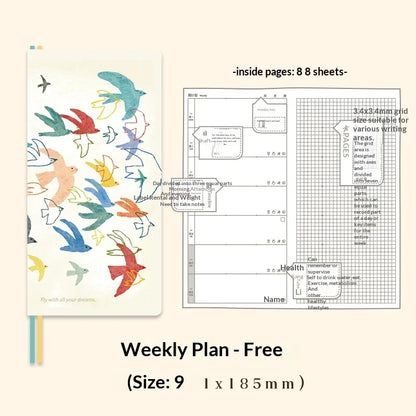 Kinbor Cute Agenda Undate Weekly Daily Planner Slim Illustrated Self-fill Notebook Weekly To Do List Hardcover Two Page Per W