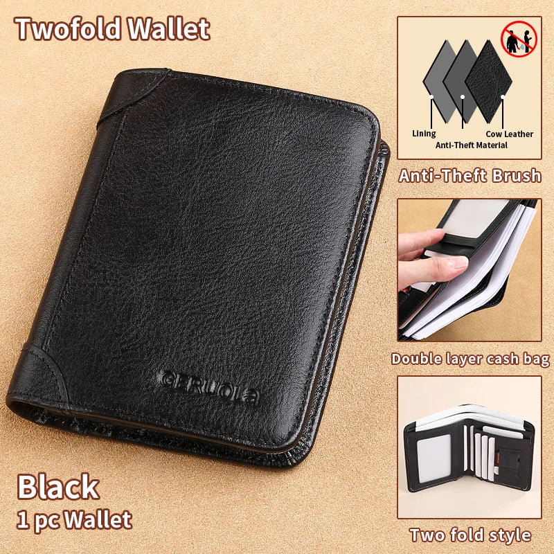 GERUOLA Slim RFID Shielded Genuine Leather Wallet for Men-Multifunctional ID & Credit Card Holder Dark Brown with Embellishme