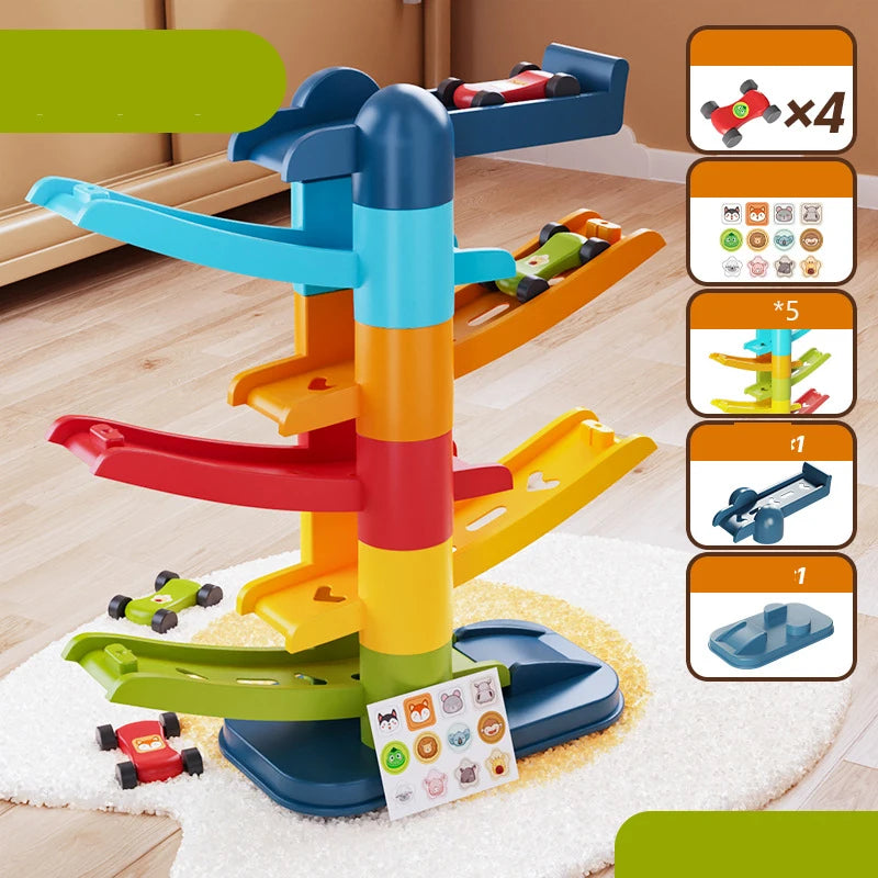 Children's Games Gliding Track Car 2 to 5 Years Inertia Toy Multi Layer Cartoon Puzzle Slide Car Roller Coaster Racing Toys -