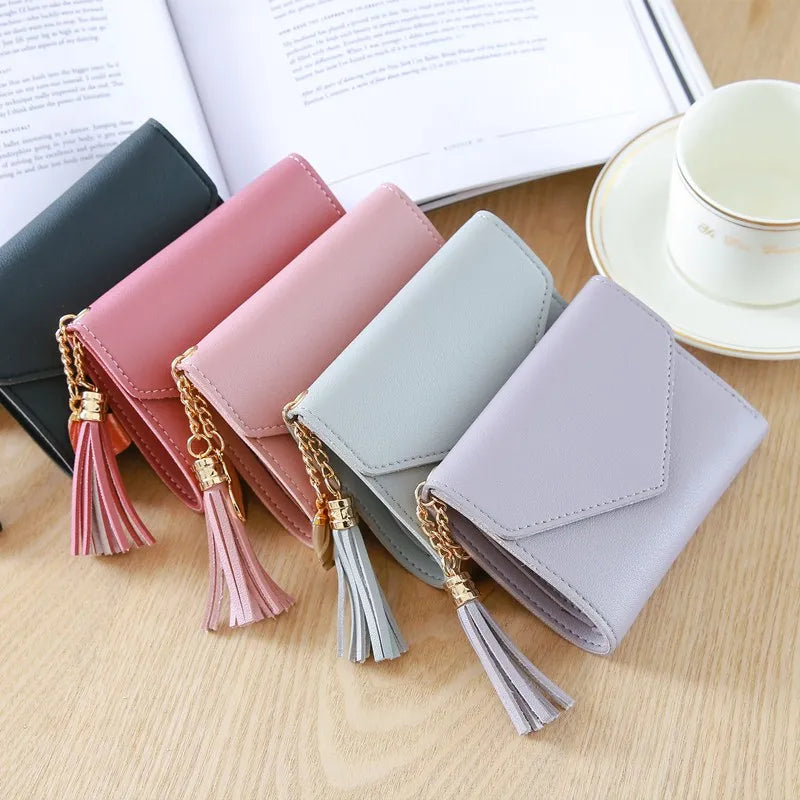 Fashion Short Women Wallets PU Leather Women Luxury Tassels Wallet Hasp Small Wallet Trend Coin Purse Ladies Card Holder Pouc