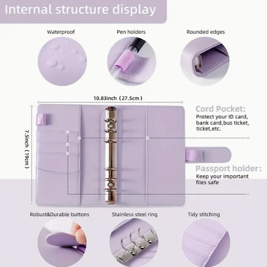PU Leather Budget Binder With Cash Envelopes Pockets Zip Small French Budget Pouch Binder For Saving Money A6 Planner Organiz