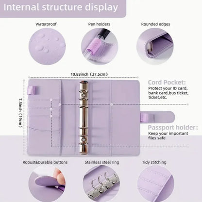 PU Leather Budget Binder With Cash Envelopes Pockets Zip Small French Budget Pouch Binder For Saving Money A6 Planner Organiz
