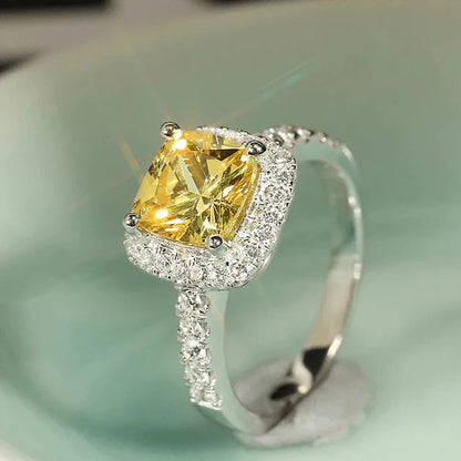 CAOSHI Graceful Wedding Ring Lady Bright Yellow Crystal Accessories for Women Fashion Aesthetic Jewelry for Engagement Party