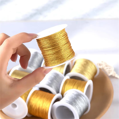 Gold/Silver Thread Macrame Cord Rope Bracelet Necklace Braided String For DIY Tassel Beading Shamballa String Supplies