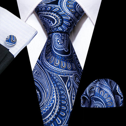 Men Tie Gold Navy Blue Striped Tie Barry.Wang 3.4" Jacquard Party Wedding Woven Fashion Designers Necktie For Men silk Busine