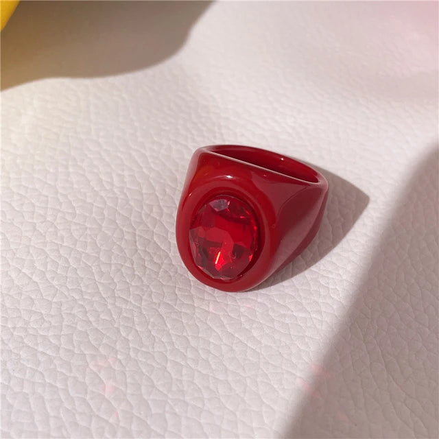 2022 New Sweet Multicolor Resin Oil Drip Ring for Women Geometric Oval Flowers Beads Rhinestones Ring Cute Jewelry HangZhi - 
