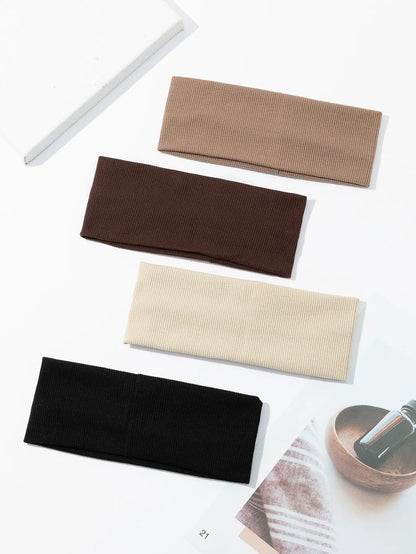 4Pcs Simple Fashion Women Solid Color Elastic HairBands Cute Wash Face Make-up Hair Band Vintage Sports Running Yoga Headband