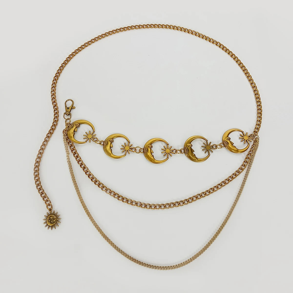 Fashion Vintage Gold Chain Belt Female Goth Moon Metal Designer Belts For Women Female Waist Tassle Goth Dress Cors - vintage