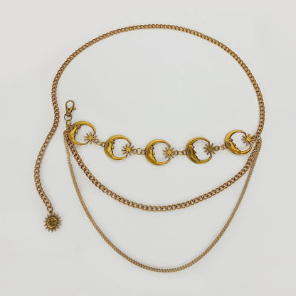 Fashion Vintage Gold Chain Belt Female Goth Moon Metal Designer Belts For Women Female Waist Tassle Goth Dress Cors - vintage