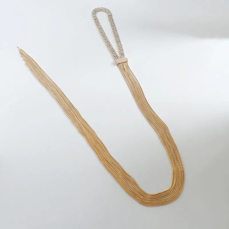 Rhinestone Snake Lariat Necklace Women Long Tassel Y‑Shaped Necklace Gold Adjustable Chain Party Statement Neck Jewelry