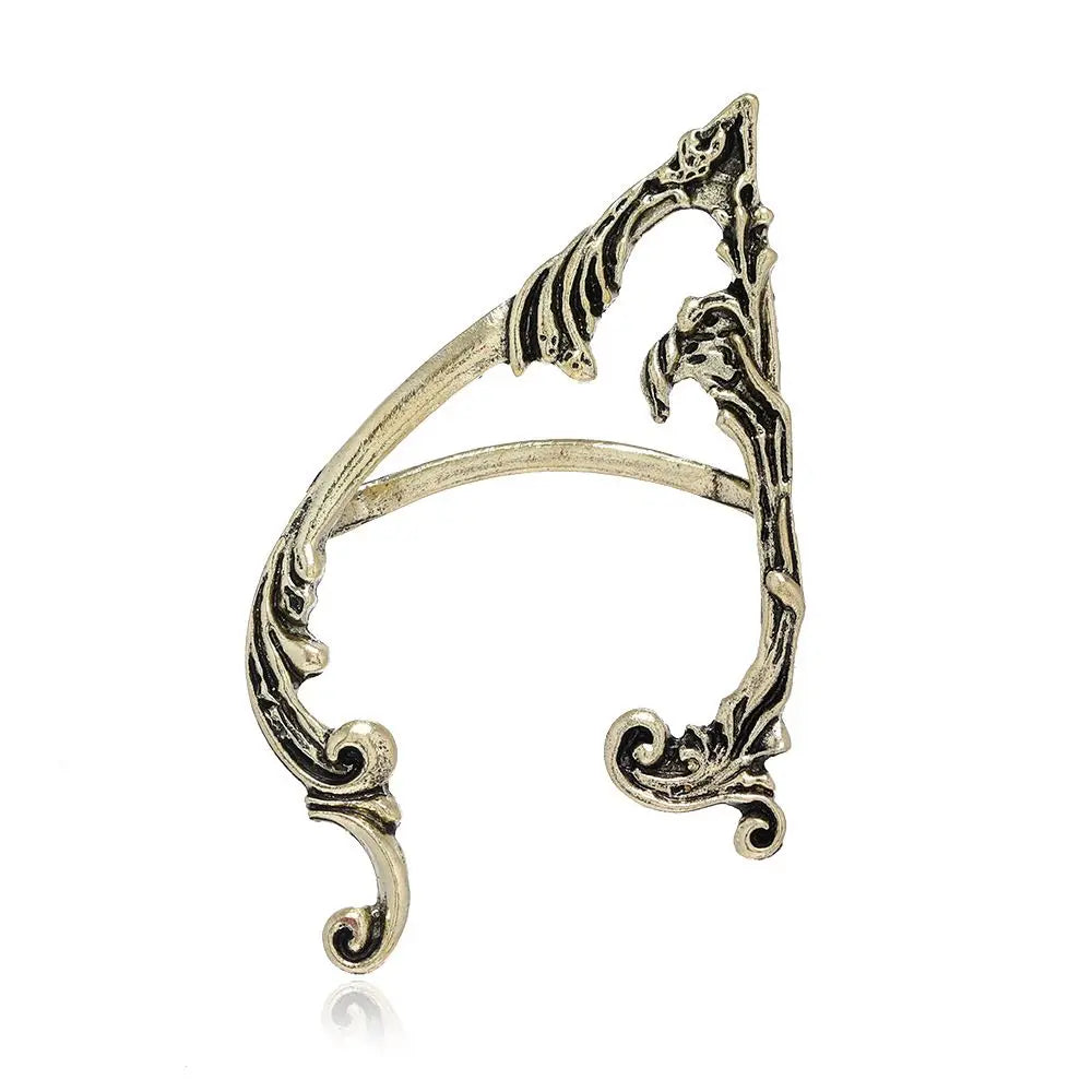 Gothic Elf Ear Clips Piercing Cartilage Climber Retro Clip Earring Punk Hip Hop Jewelry Accessories - gold-Right  Ear