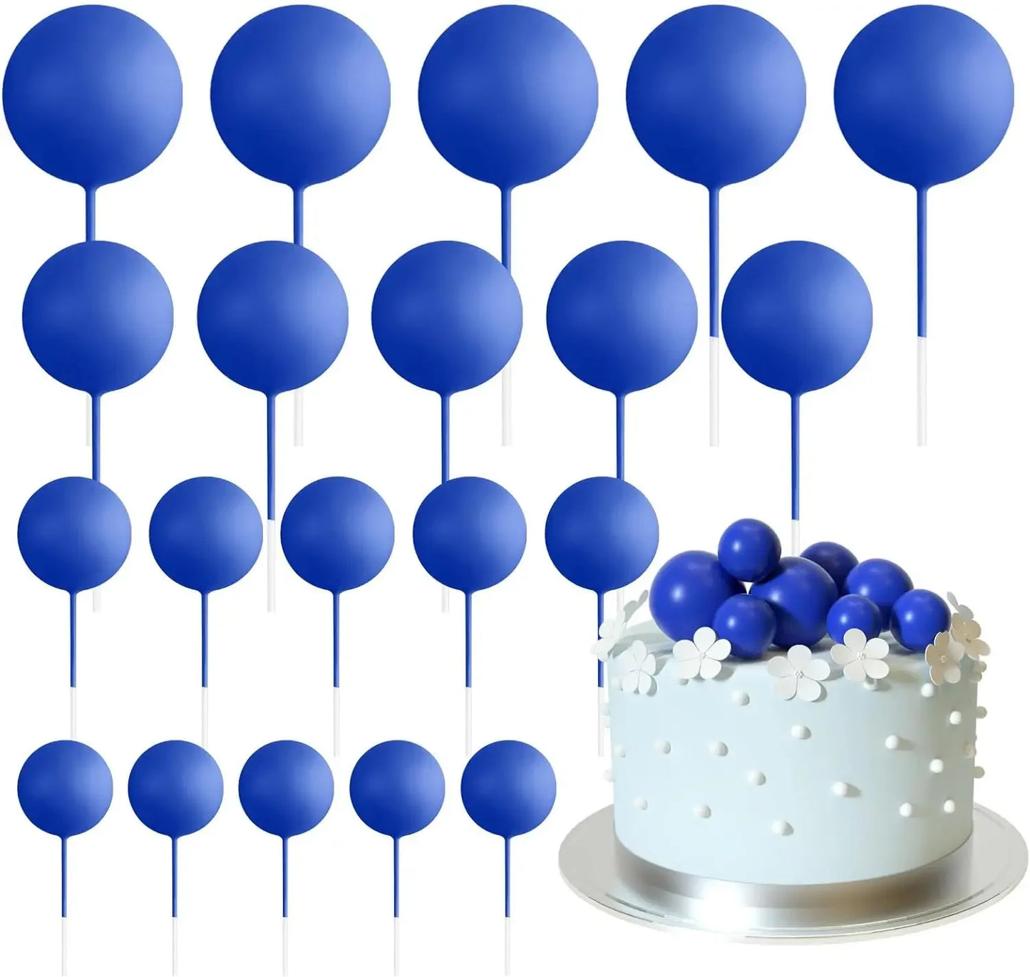 20-Piece Mini Balloon Cake Topper Decorations with Gold Ball Picks - Festive Cake Decor for Celebrations - Royal Blue