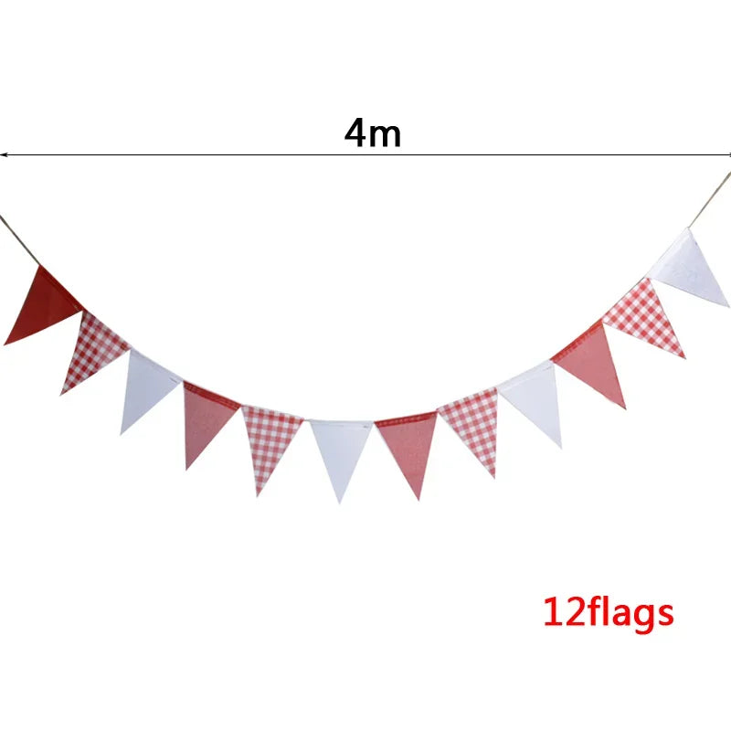 Multicolor Triangles Flags Burlap Linen Banner Pennant for Happy Birthday Party Wedding Decoration Candy Bar Hanging Flags