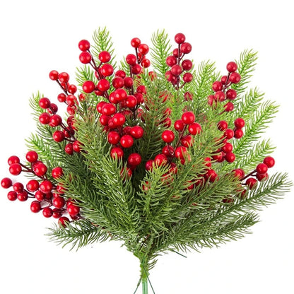 10Pcs Christmas Decoration Artificial Pine Branches Holly Berries Red Berry Branches for Christmas Tree Wreath Gifts Decorati
