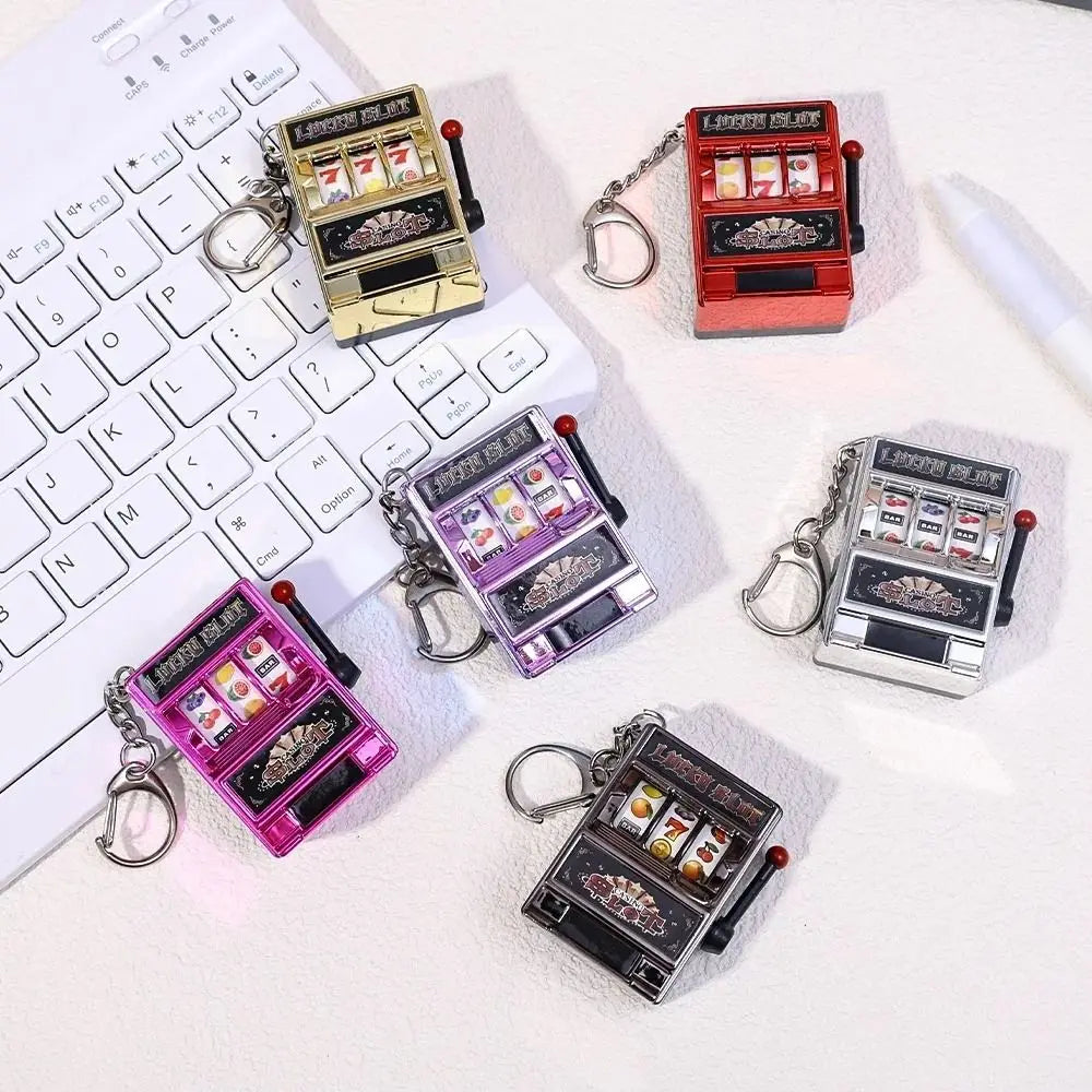 Mini Gambling Slot Machine Key Chains Creative Arcade Pocket Fruit Lucky Jackpot Gadget Antistress Toy Funny Games Keychain R