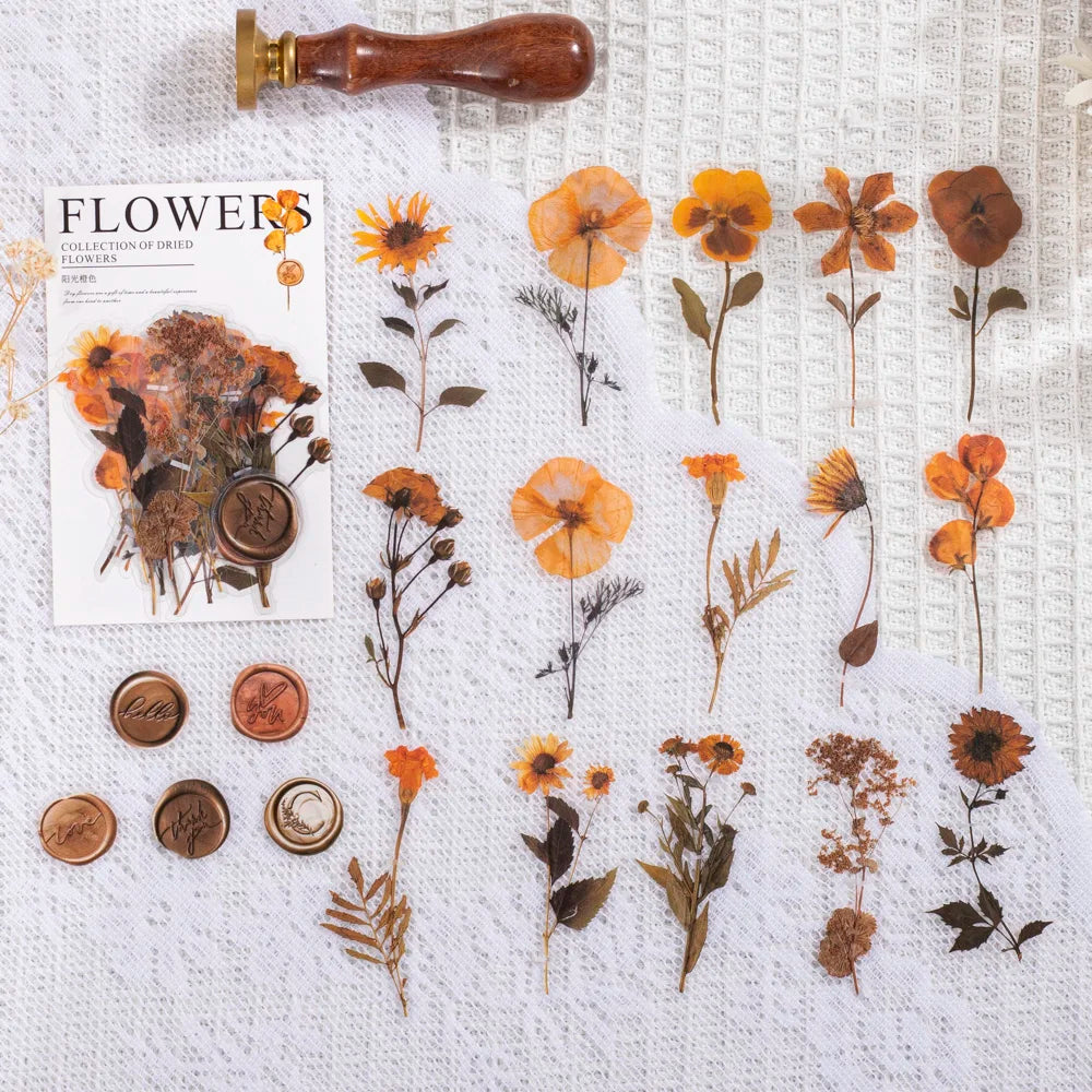 40 pcs/pack Vintage Dried flower Leaf specimen Stickers aesthetic Creativity Decor Junk Journal Scrapbooking Material Supplie