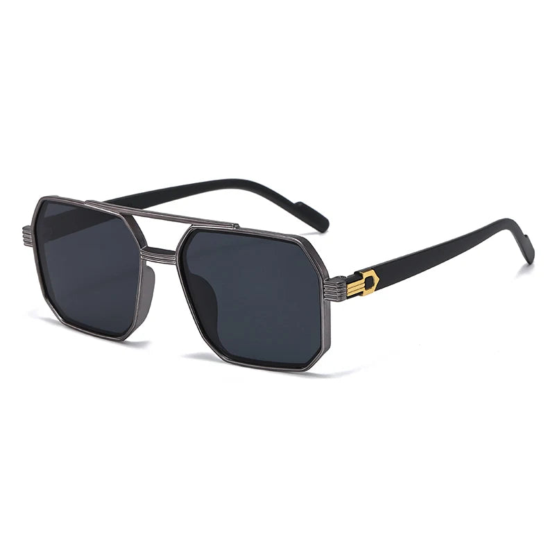 Hiking New Fashion Double Beam Polygonal Anti Light Glasses Retro Personalized Trendy Large Frame Eyewear European and Americ