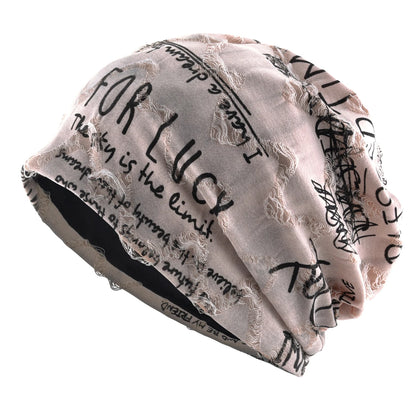Letter Print Beanie Hats For Women Men Vintage Distressed Cracked Design ​Wasteland Style Spring Summer Warm Fleece-lined Win