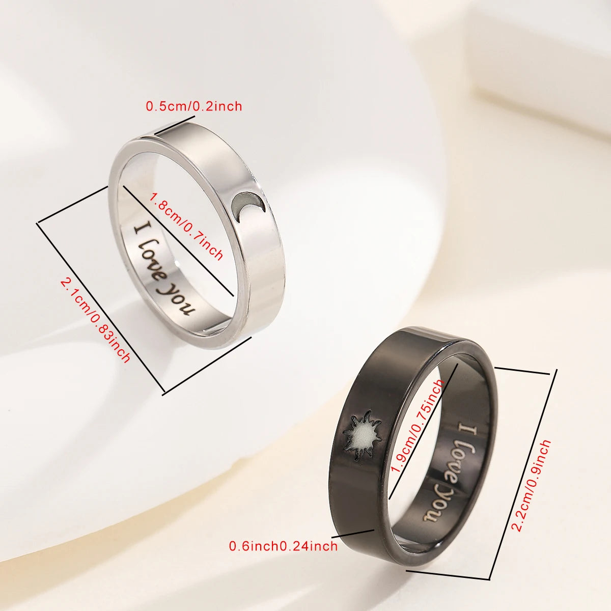 2-Piece Set Luminescent Day Night Couple Rings Fashionable Ladies Valentine's Day Gift Love Commitment Finger Rings