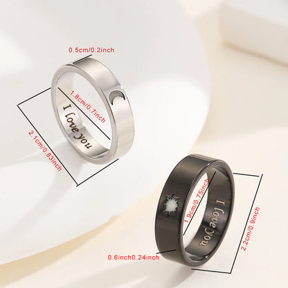 2-Piece Set Luminescent Day Night Couple Rings Fashionable Ladies Valentine's Day Gift Love Commitment Finger Rings