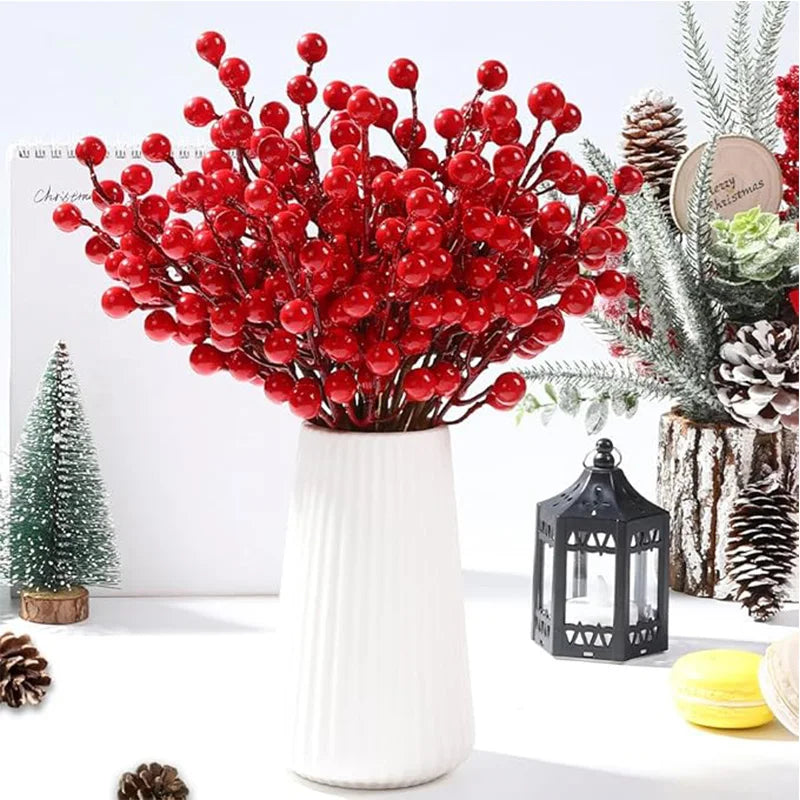 10Pcs Christmas Decoration Artificial Red Berries Bouquet Christmas Tree Ornament DIY Wreath Xmas New Year 2026 Gifts Accesso