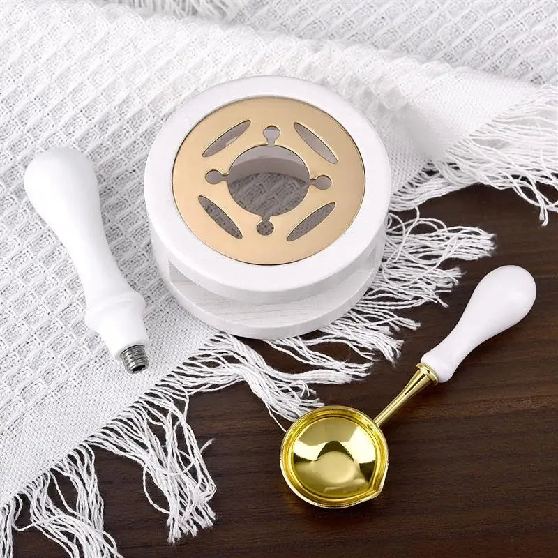 1/2/3pcs Wax Seal Set Wood Wax Melting Lacquer Furnace With /Spoon/Handle Wax Bead Melting Heater Wax Pot Heater For Stamp Cr