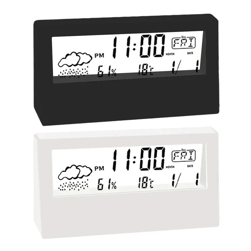LCD Desktop Alarm Clock Transparent Calendar Weather and Digital Temperature and Humidity Display Home Appliance Smart Life