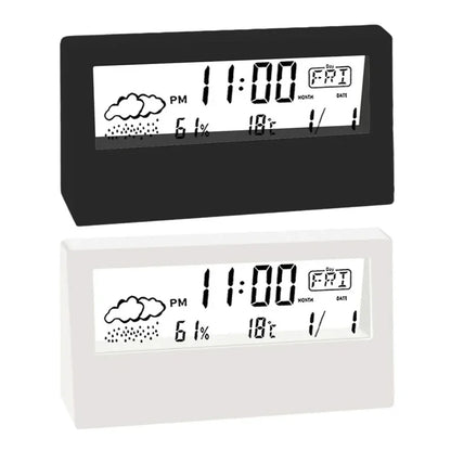 LCD Desktop Alarm Clock Transparent Calendar Weather and Digital Temperature and Humidity Display Home Appliance Smart Life