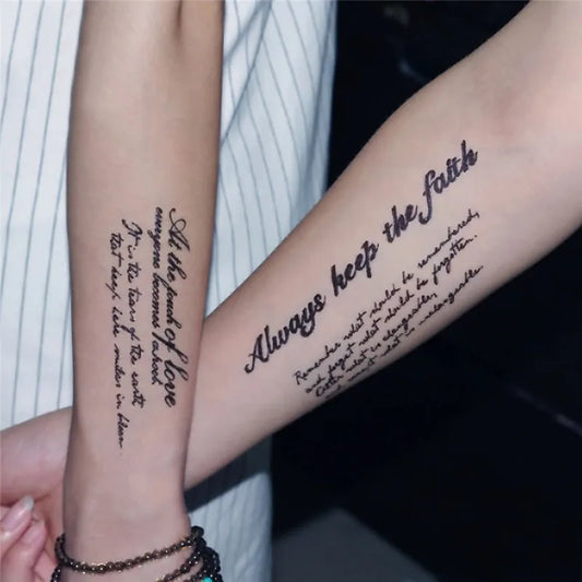 Temporary English Word Tattoo Stickers Black Letters Feather Body Art Tattoos Waterproof Temporary Tattoo On Body For Men Wom