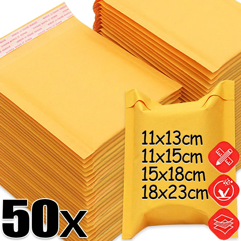 50/10x Kraft Paper Bubble Mailers Envelopes Bags Bubble Mailing Bags Home Yellow Self Seal Waterproof Cushion Envelopes Pouch
