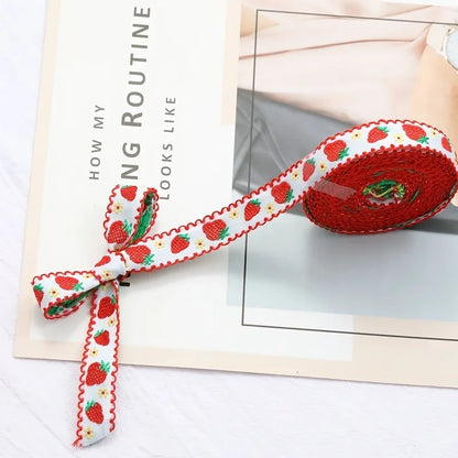 1pc 1m Jacquard Embroidery Webber Ribbon, DIY Handmade Bow Hair Accessories, Headgear Material, Gift Wrap Fabric - Strawberry