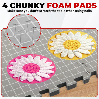 Foam Thick Blocking Boards Kit with Grids Blocking Mat and T-Pins Easy to Install Handmade Knitting And Crochet Accessories