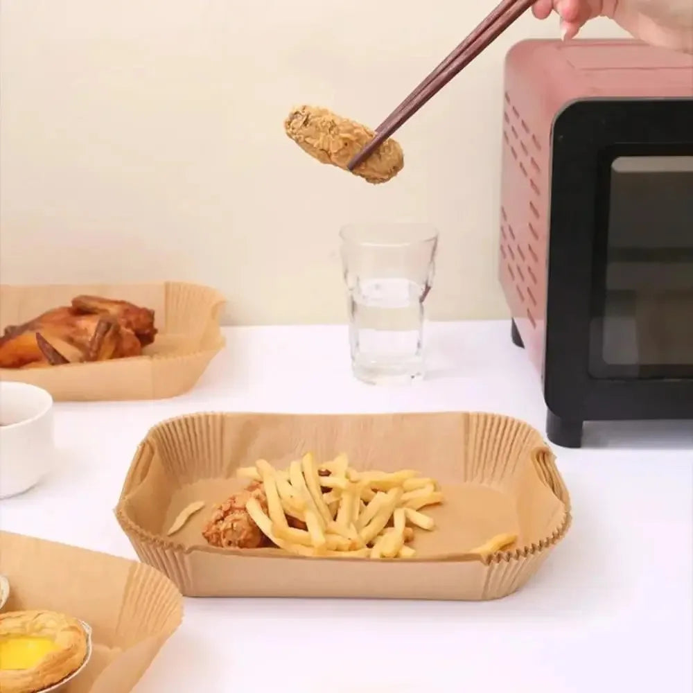 50/100pcs Disposable Air Fryer Paper Rectangle Kitchen Baking Airfryer Mat Oilproof Micro-wave Barbecue Baking Paper Accessor