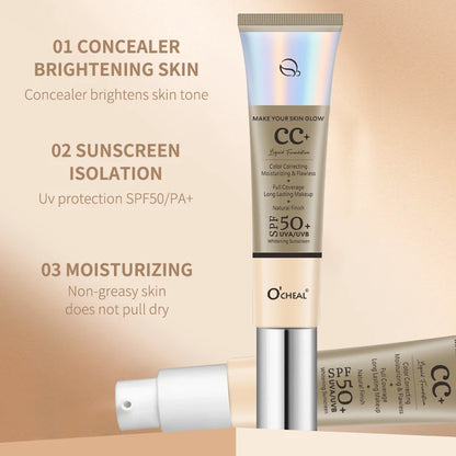Ocheal 30g CC Cream Foundation Waterproff Concealer Moisturizing Sunscreen Liquid SPF 50+ Long Lasting Brightening Makeup Pri