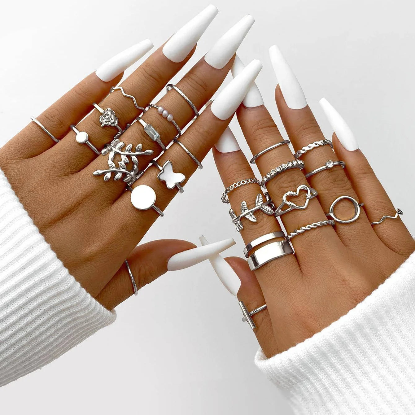 58PCS Vintage Heart Snake Butterfly Rings Set for Women Fashion Metal Gold Plated Geometric Hollow Finger Ring Jewelry Gifts 