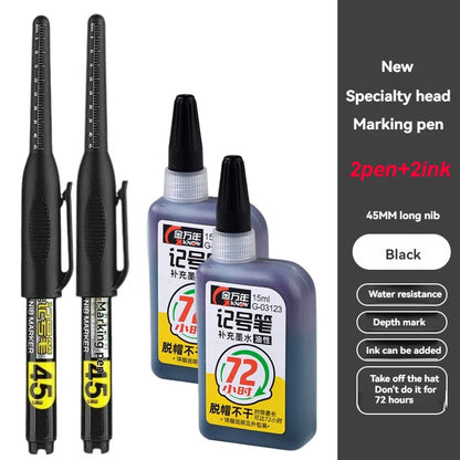 45mm Waterproof Deep Hole Marker Pens Long Nib Head Carpenter Pen White/Black/Blue Ink for Multi-Purpose Woodworking Hand Too