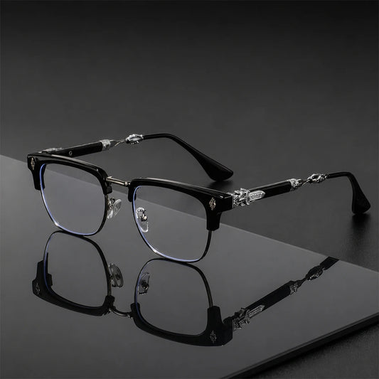 Vintage Cross Carving Glasses Men Women Luxury Half Frame Anti Blue Light Eyeglasses Retro Square Computer Eyewear