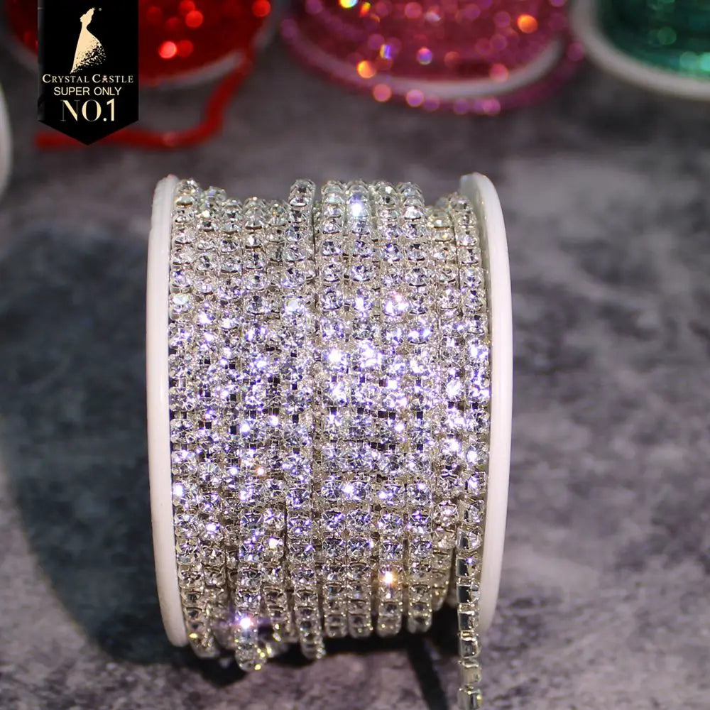 Rhinestones Chain Roll Tassel 1/10Yard Crystal Ribbon Strass Banding Sew On Gold Rhinestone Trim Strip Cup Chains For Needlew